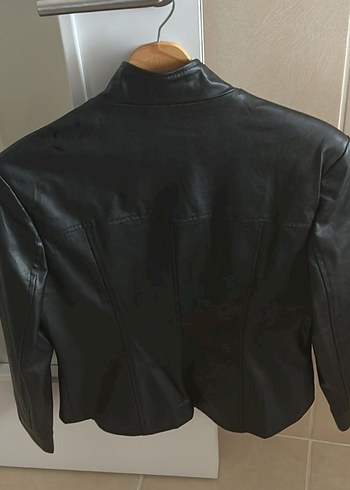 Siyah Deri Kadın Biker Ceket - Görsel 3