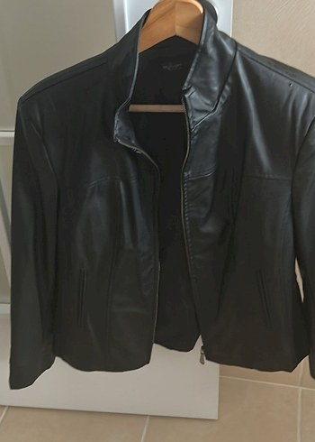 Siyah Deri Kadın Biker Ceket - Görsel 7