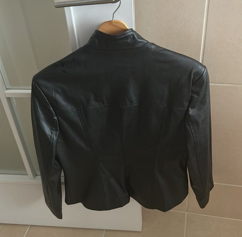 Siyah Deri Kadın Biker Ceket - Görsel 3