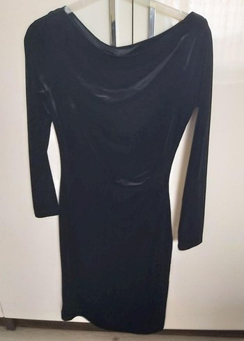 Uzun Kollu Siyah Drapeli kadife Elbise - Görsel 2