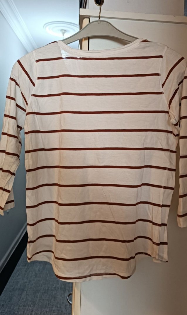 Bej Çizgili Düğmeli tişört - Görsel 3