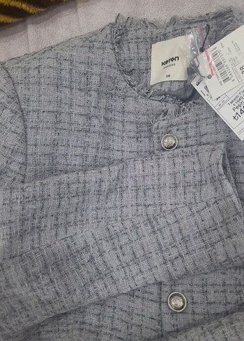 Düğmeli Gri Kadın Mini Ceket - Görsel 5