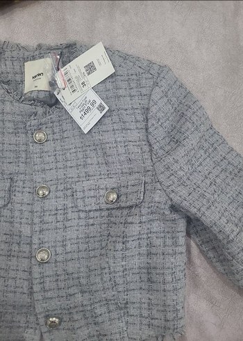 Düğmeli Gri Kadın Mini Ceket - Görsel 9