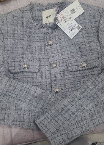 Düğmeli Gri Kadın Mini Ceket - Görsel 7