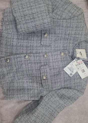 Düğmeli Gri Kadın Mini Ceket - Görsel 2