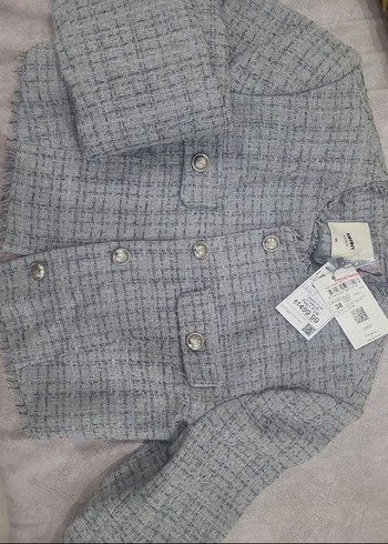 Düğmeli Gri Kadın Mini Ceket - Görsel 10