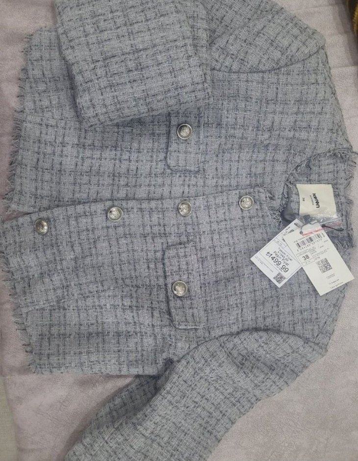 Düğmeli Gri Kadın Mini Ceket - Görsel 2