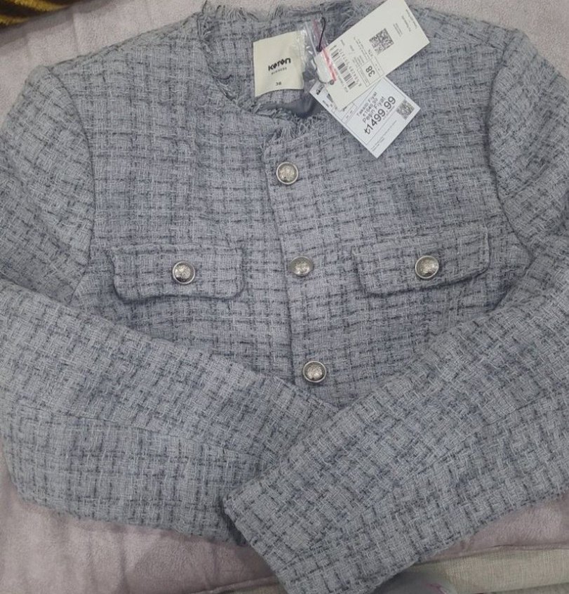 Düğmeli Gri Kadın Mini Ceket - Görsel 4