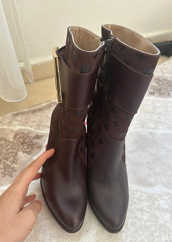 Kahverengi Yüksek Topuklu Deri Kadın Bot - Görsel 3