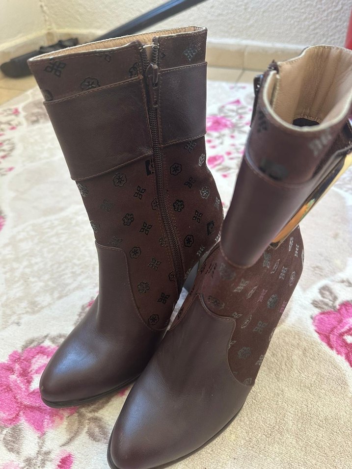 Kahverengi Yüksek Topuklu Deri Kadın Bot - Görsel 5