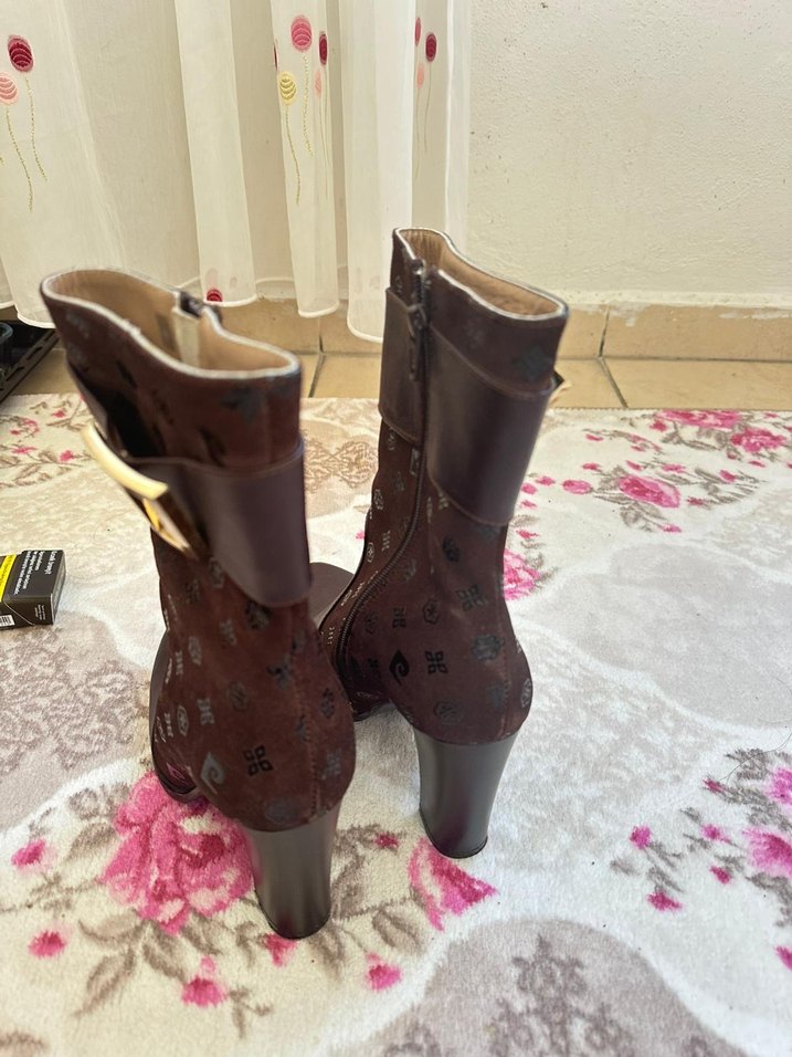 Kahverengi Yüksek Topuklu Deri Kadın Bot - Görsel 4