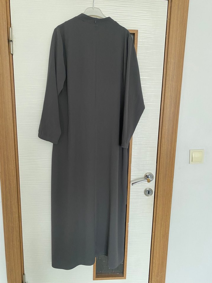 Gri Uzun Kol Drapeli Kadın Elbise - Görsel 3