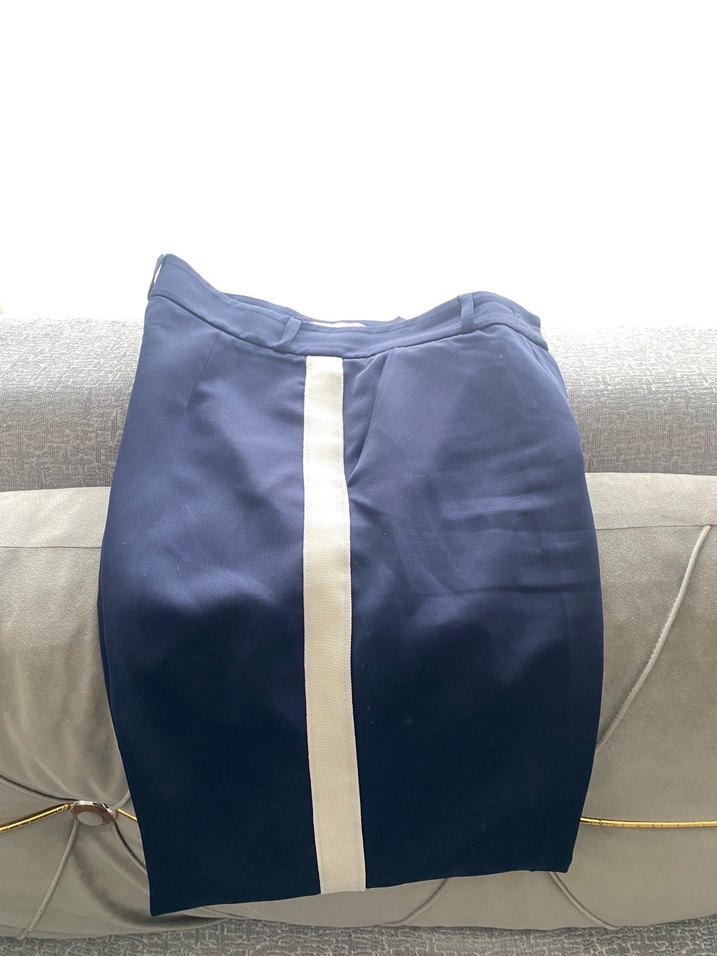 Lacivert Yan Şeritli Kadın Kumaş Pantolon - Görsel 3