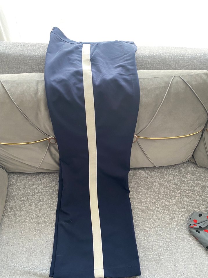 Lacivert Yan Şeritli Kadın Kumaş Pantolon - Görsel 2