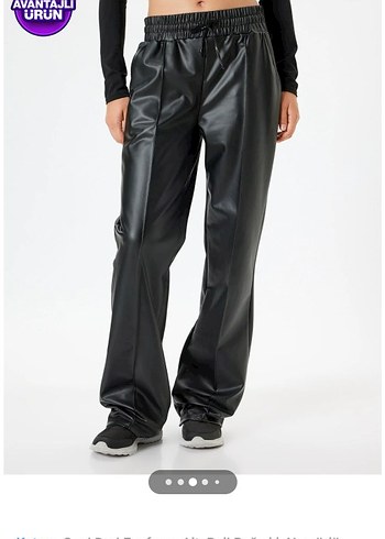 Koton Siyah Suni Deri Bağcıklı Eşofman Altı - Görsel 2