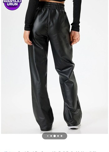 Koton Siyah Suni Deri Bağcıklı Eşofman Altı - Görsel 3