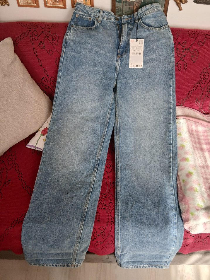 Zara Wide Leg High Rise Slim Fit Kot Pantolon - Görsel 2