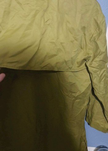 Hafif Dokulu Salaş Haki Hamile Uzun Ceket - Görsel 3