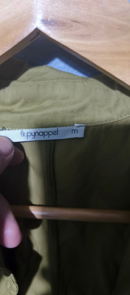 Hafif Dokulu Salaş Haki Hamile Uzun Ceket - Görsel 4