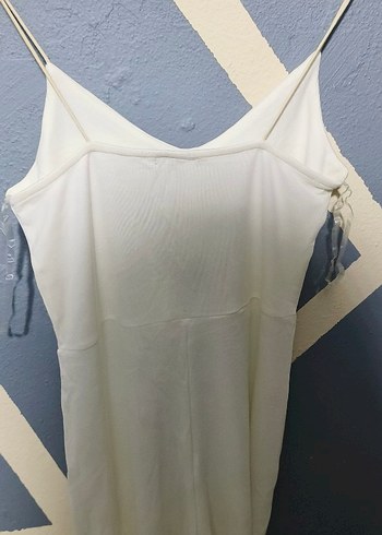 Beyaz Drapeli Uzun Kadın Tulum - Görsel 5