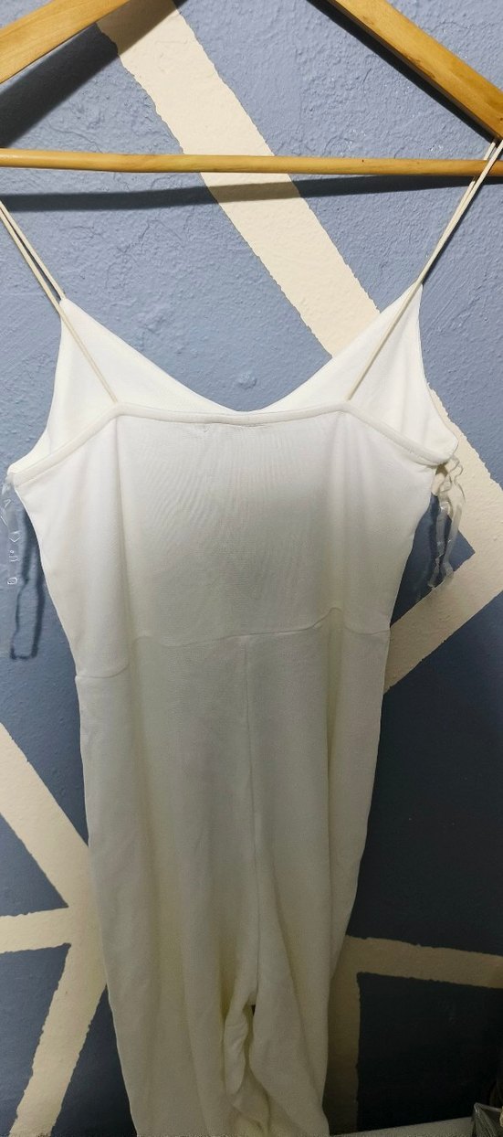 Beyaz Drapeli Uzun Kadın Tulum - Görsel 5