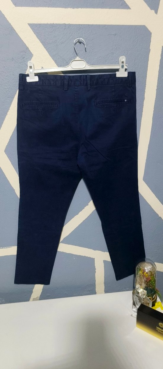 Erkek Lacivert Düğmeli Denim Pantolon - Görsel 3
