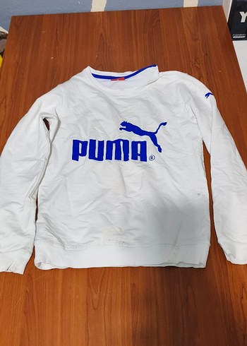 Puma Beyaz Mavi Logo Sweatshirt