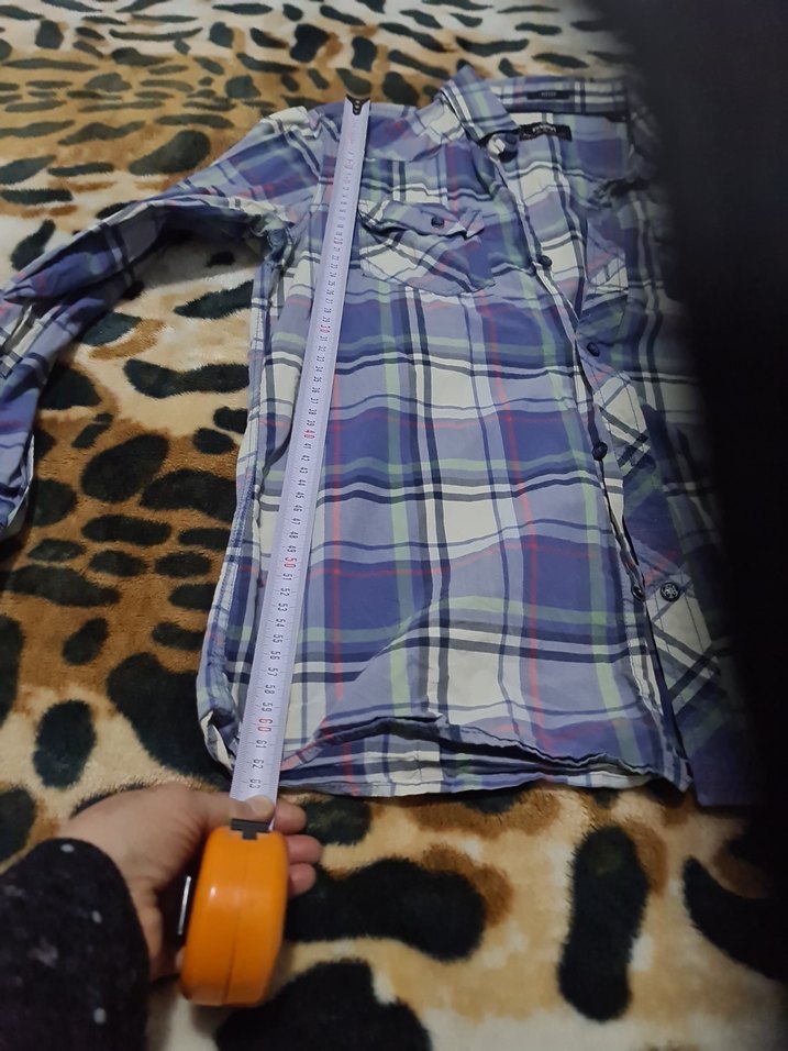 Erkek Gömlek Uzun Kollu Düğmeli Mavi Ekose - Görsel 5