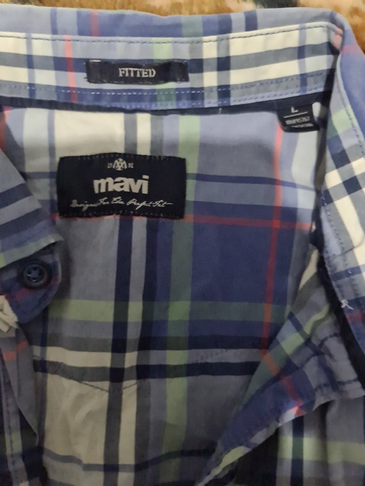 Erkek Gömlek Uzun Kollu Düğmeli Mavi Ekose - Görsel 2