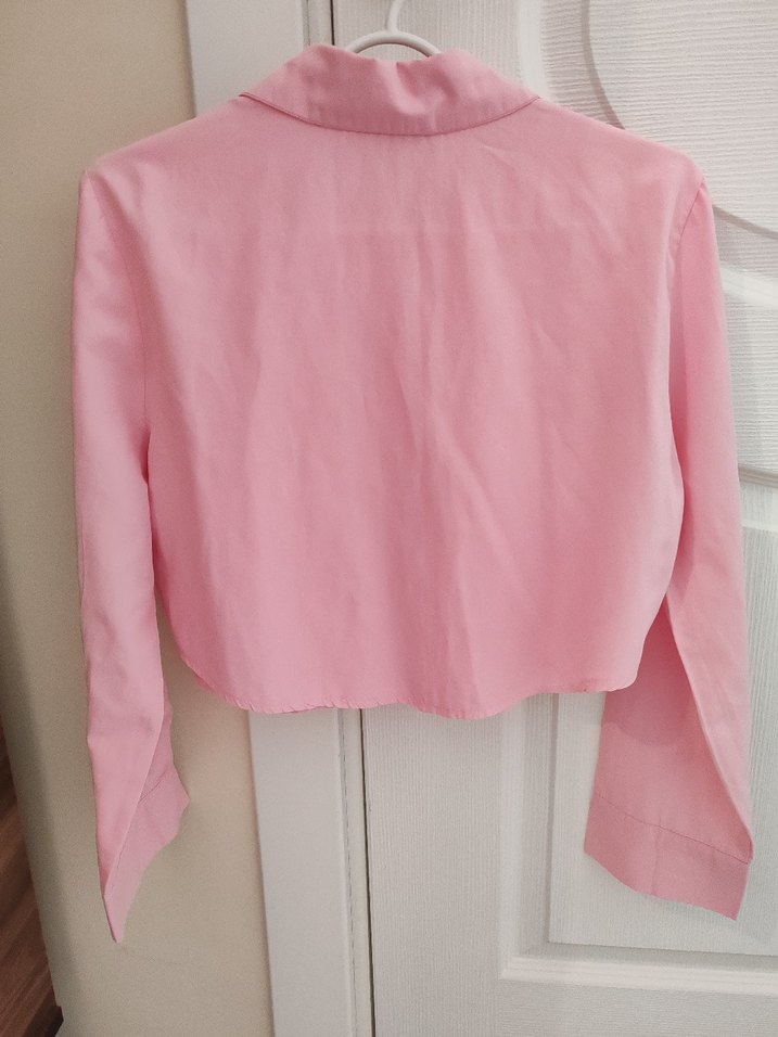 Pembe crop Gömlek - Görsel 3