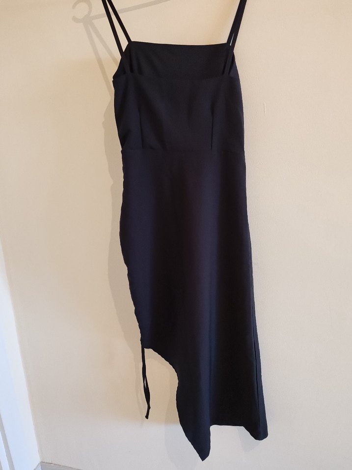 Siyah Drapeli Midi  Elbise - Görsel 3