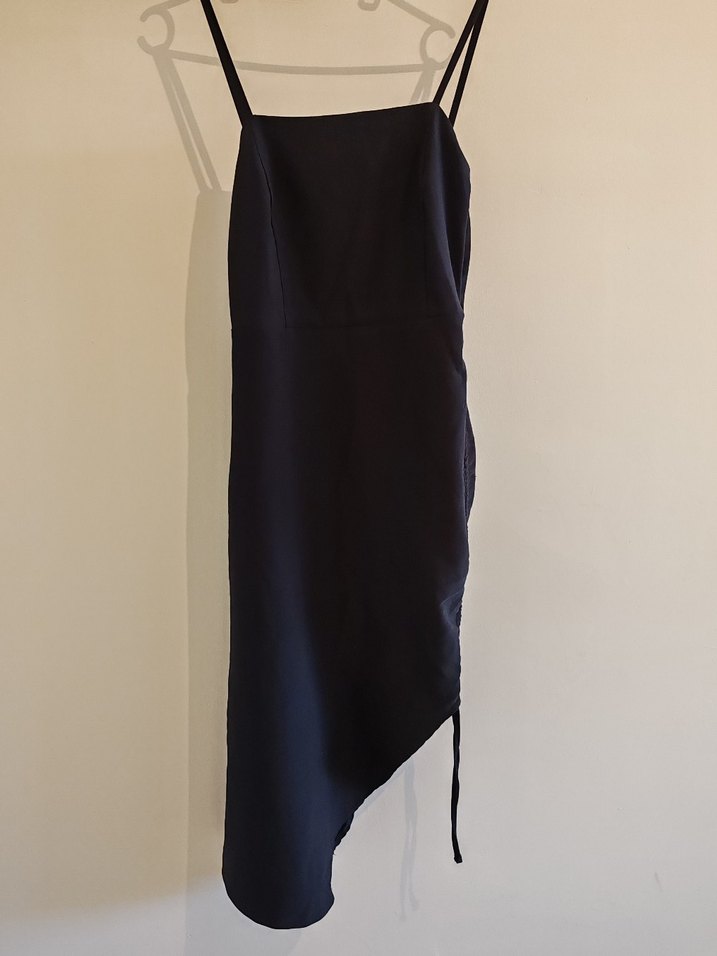 Siyah Drapeli Midi  Elbise - Görsel 5