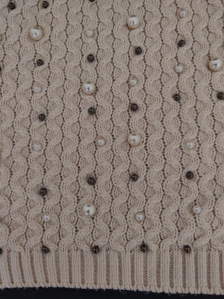 Kadın Bej Örgü Kolsuz Triko Süveter - Görsel 3