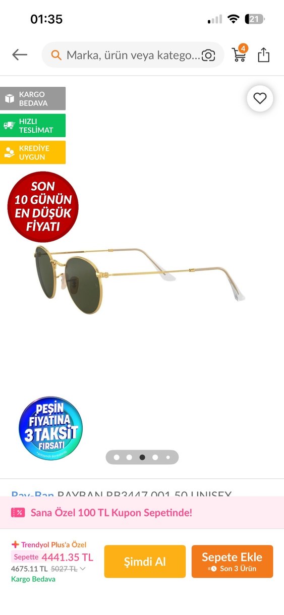 Parlak Altın Renkli Klasik Kadın Güneş Gözlüğü - Görsel 2