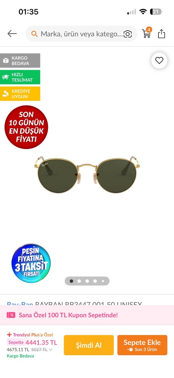 Parlak Altın Renkli Klasik Kadın Güneş Gözlüğü - Görsel 4