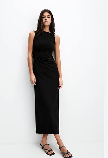 Pull and bear asimetrik midi elbise