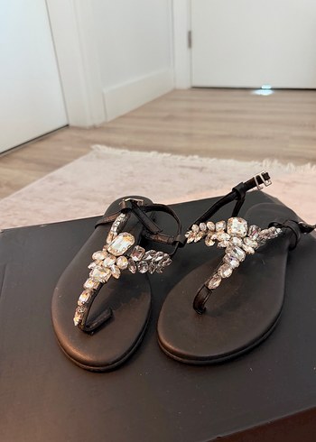 Taşlı Siyah Kadın Sandalet - Görsel 2