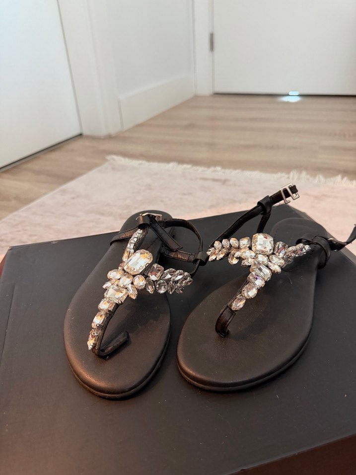Taşlı Siyah Kadın Sandalet - Görsel 2