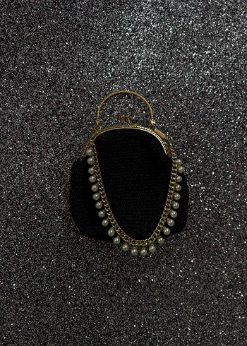 İnci Detaylı Zincir Askılı Siyah Örgü Çanta - Görsel 2