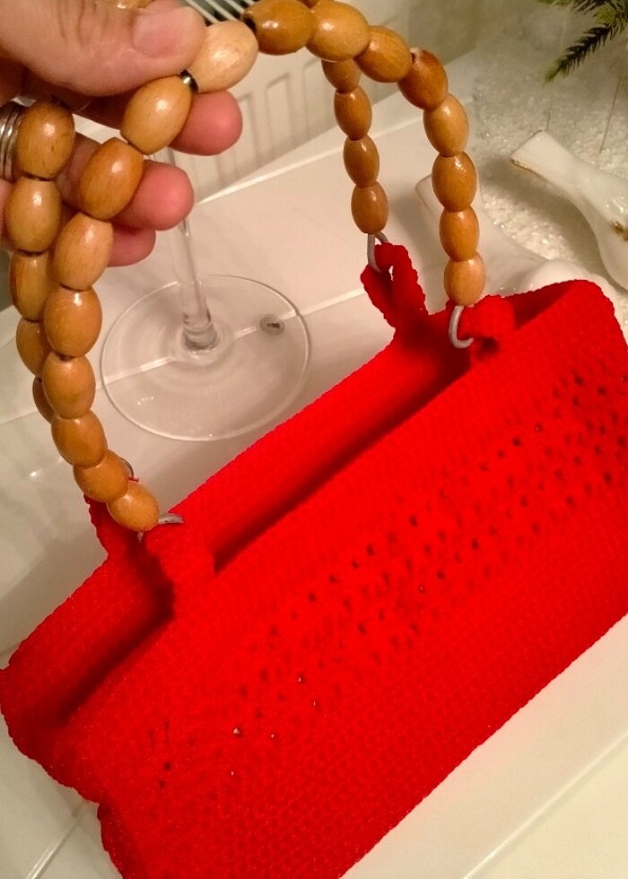 Örgü Nar Çiçeği Rengi Çok Şık Fermuarlı Tek Gözlü Canta Diğer Kol ...