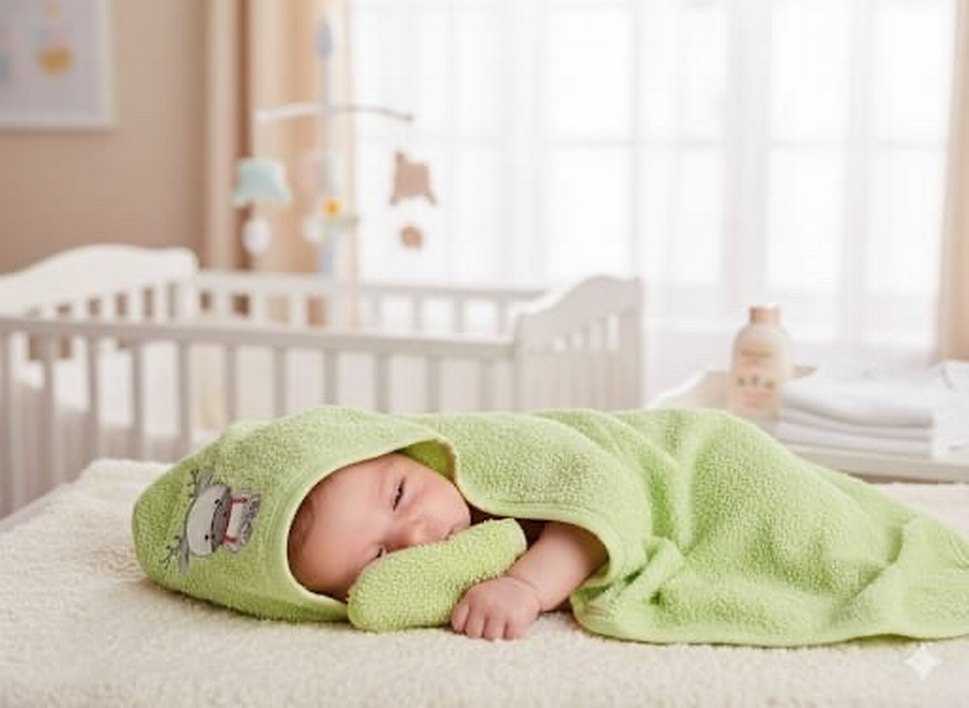 Yeşil Nakışlı Erkek Bebek Bornoz Seti - Görsel 2