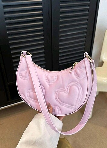 Beden Kalp Desenli Pembe Çanta