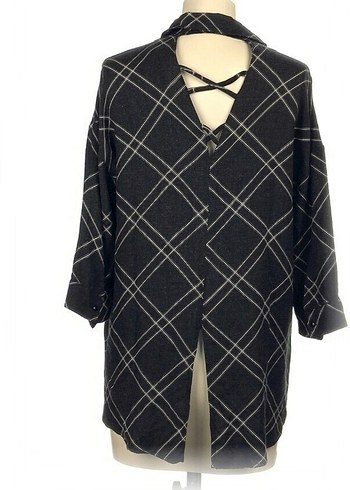 Gri Keten Kadın Gömlek V Yaka Düğmeli - Görsel 3