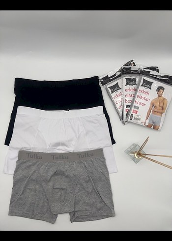 TUTKU Erkek Elastan Boxer - Mini Boy, Beyaz & Gri
