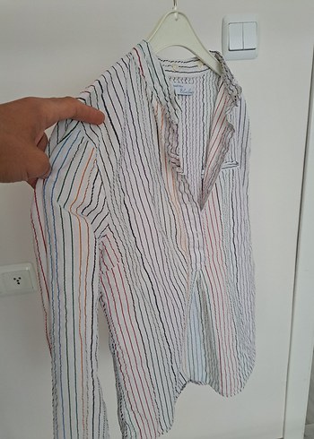 LC Waikiki Çizgili, Uzun Kollu, Keten Kadın Gömlek