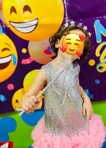 Diğer Pembe ve Gri Tül Detaylı Kız Çocuk Elbisesi