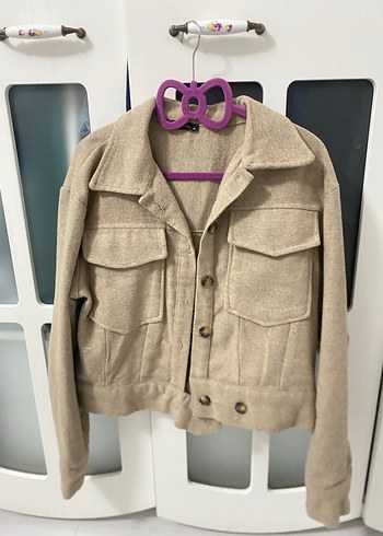 Düğmeli Bej Kadın Keten Ceket - Görsel 2