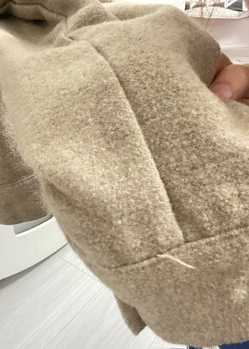 Düğmeli Bej Kadın Keten Ceket - Görsel 3