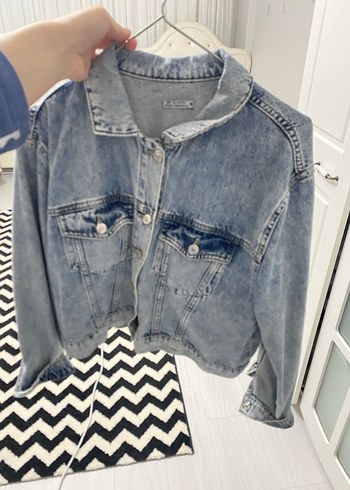 Gri Düğmeli Kadın Denim Ceket - Görsel 3