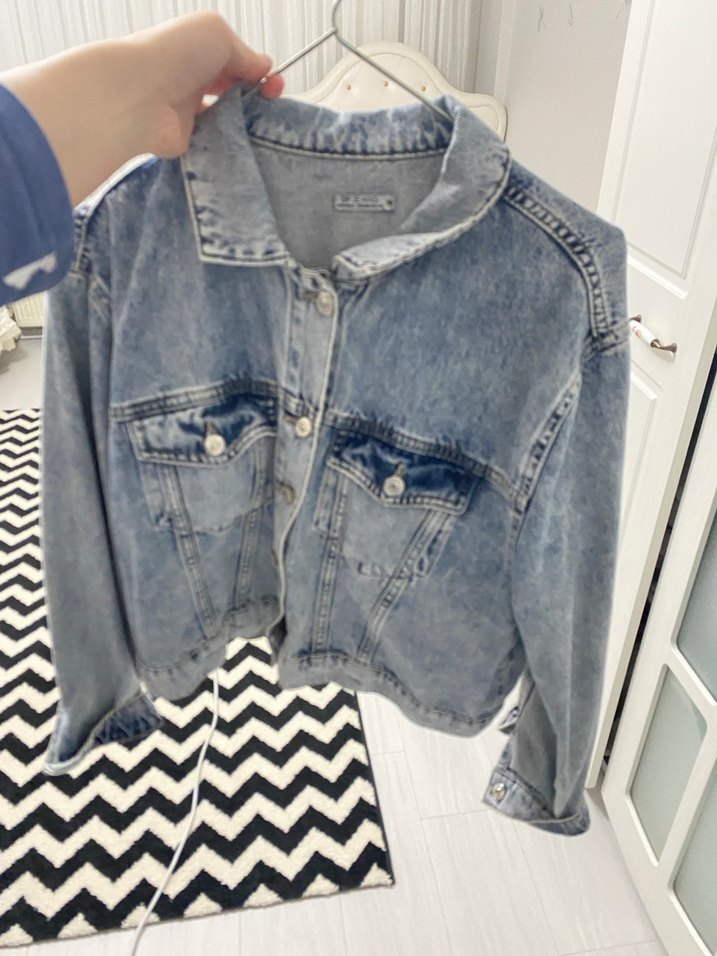 Gri Düğmeli Kadın Denim Ceket - Görsel 3